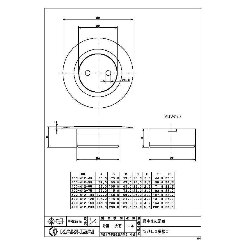 カクダイ ツバヒロ掃除口【400-412-200】 : 住宅設備のプロショップ 