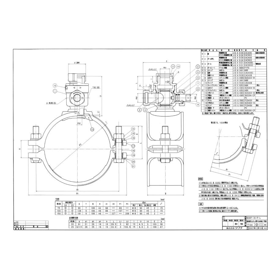 タブチ TBC 【41960710-25】 配水用ポリエチレン管サドル分水栓 平行形 品番：75X20 BXHP-IK-P-L ...