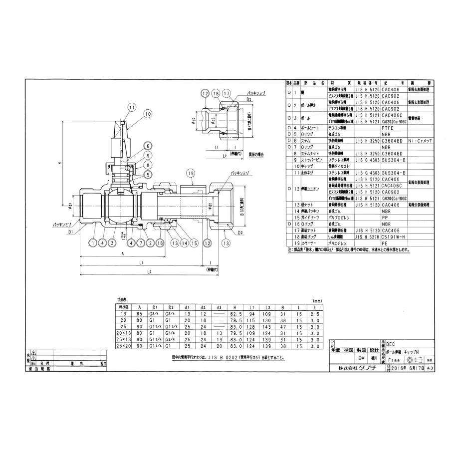 タブチ TBC TABUCHI 【78310301】 ボール伸縮 キャップ付 ボール式メータ直結伸縮止水栓キャップ式 品番：25 BEC_1