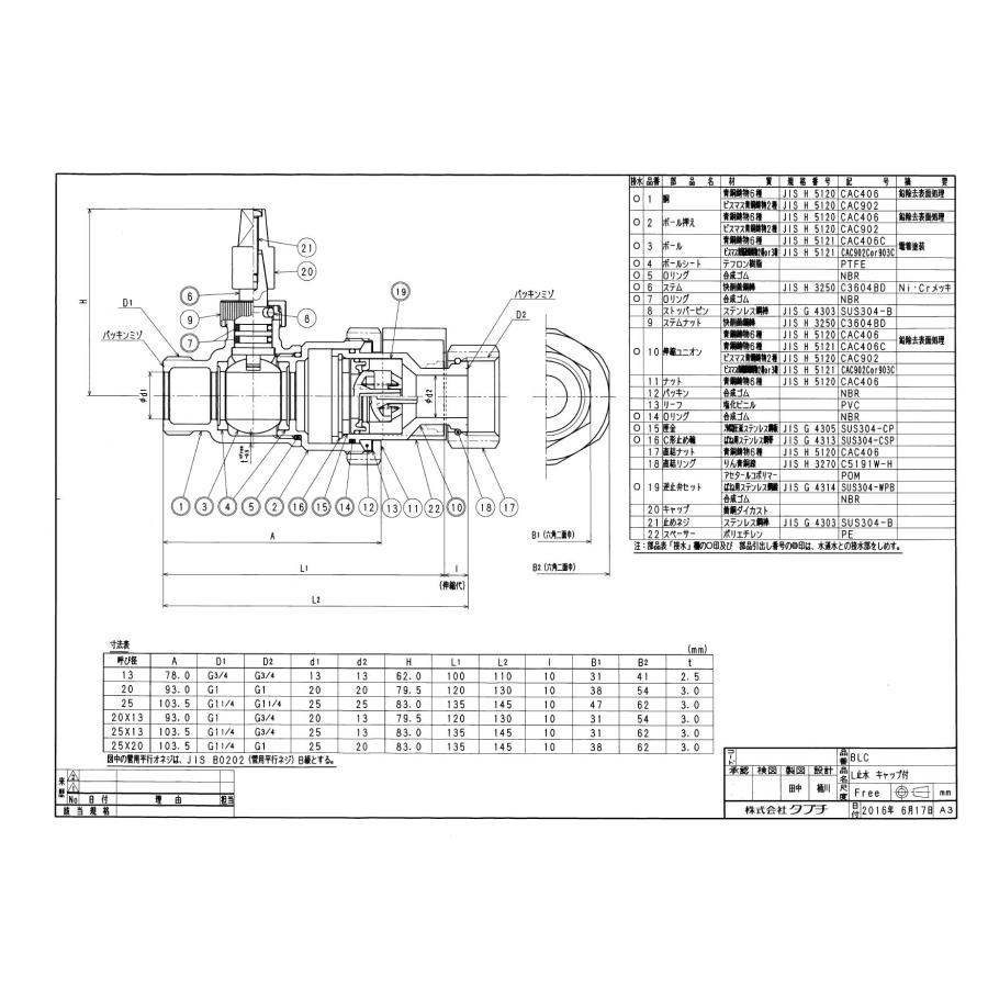 タブチ TBC TABUCHI 【78420201】 L止水 キャップ付 逆止弁付ボール式止水栓キャップ式 品番：20 BLC_1