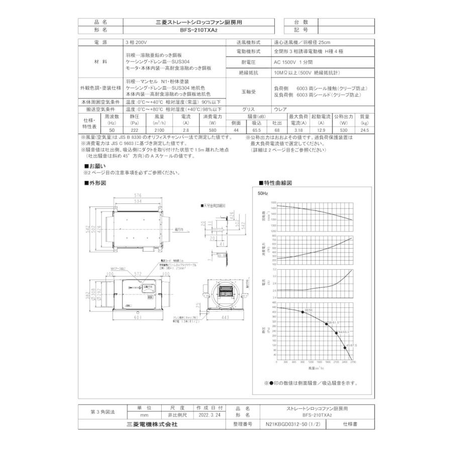 三菱 mitsubishi 換気扇 【BFS-210TXA2】 産業用送風機 [本体 