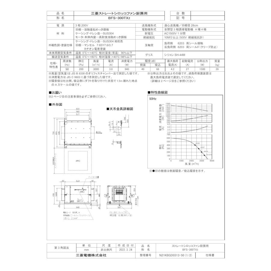 三菱 mitsubishi 換気扇 【BFS-300TX2】 産業用送風機 [本体