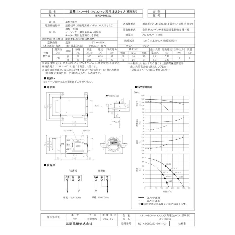 三菱 mitsubishi 換気扇 【BFS-30SG2】 産業用送風機 [本体]ストレート