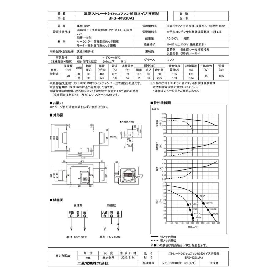 三菱ストレートシロッコファン BFS-40SSUA2 楽天市場】三菱電機[BFS-40SSUA2]ストレートシロッコファン