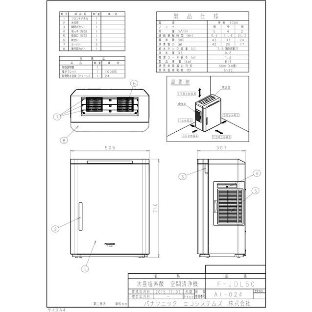 Panasonic（パナソニック） 空間除菌脱臭機【F-JDL50-K】ジアイーノ