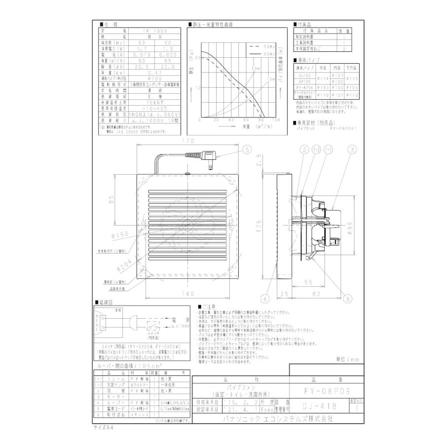Panasonic FY-08PD9 パイプファン Panasonic（パナソニック） FY-08PD9 パイプファン : 水彩ねっとYahoo