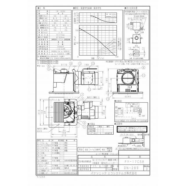 Panasonic パナソニック 換気扇【FY-17CS8】天埋換気扇（電気式