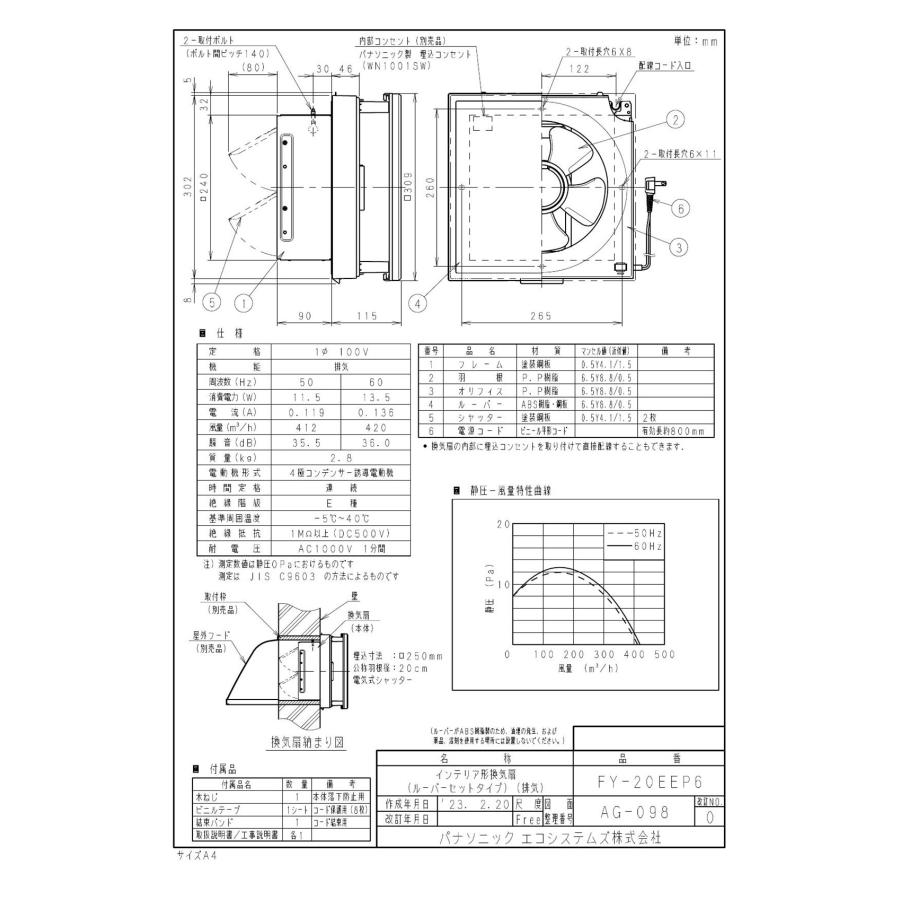パナソニック Panasonic 換気扇 【FY-20EEP6】 インテリア形換気扇