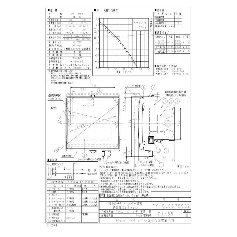 パナソニック Panasonic 換気扇 【FY-CL08PS9D2】 パイプファン 給気形 