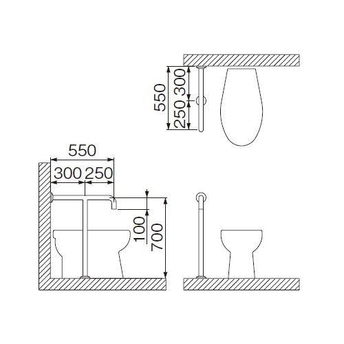 ミヤコ MIYAKO MB111S-1洋風トイレ手摺寸法 32・34共通 トイレ配管部材