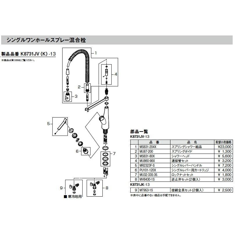 すいみん 三栄水栓[SANEI] 部材【MS831-204X】スプリングシャワー組品 ※別注品