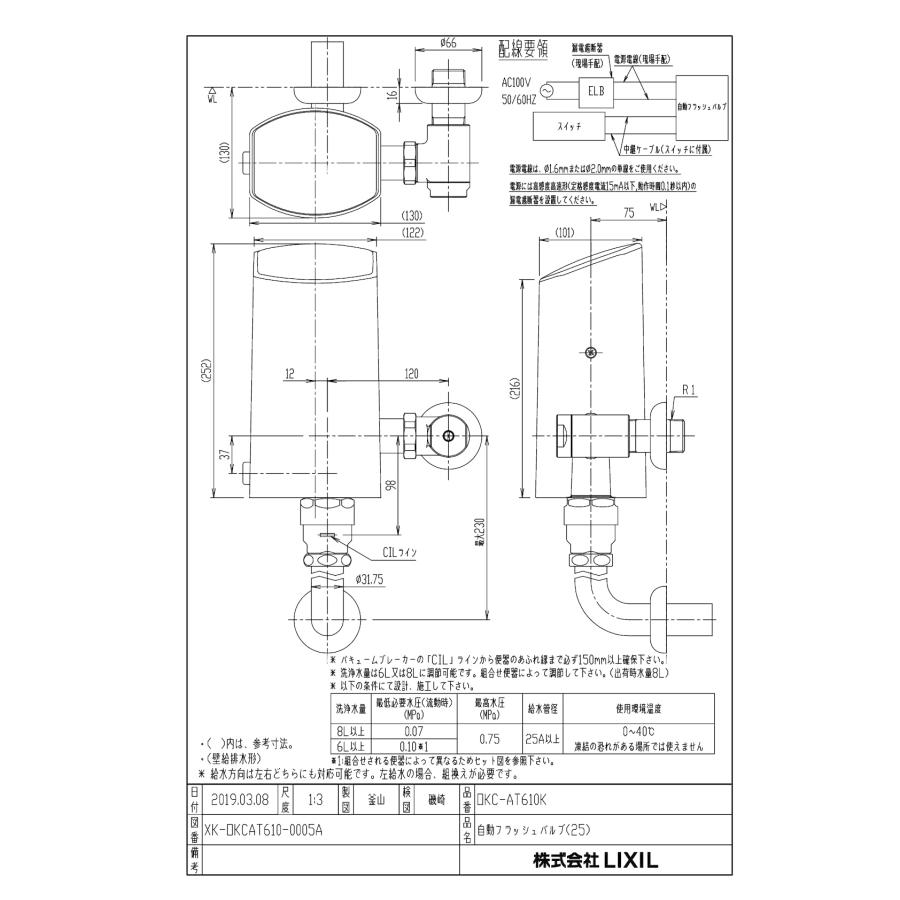 LIXIL（リクシル） 自動フラッシュバルブ【OKC-AT610K】 露出型 洗浄