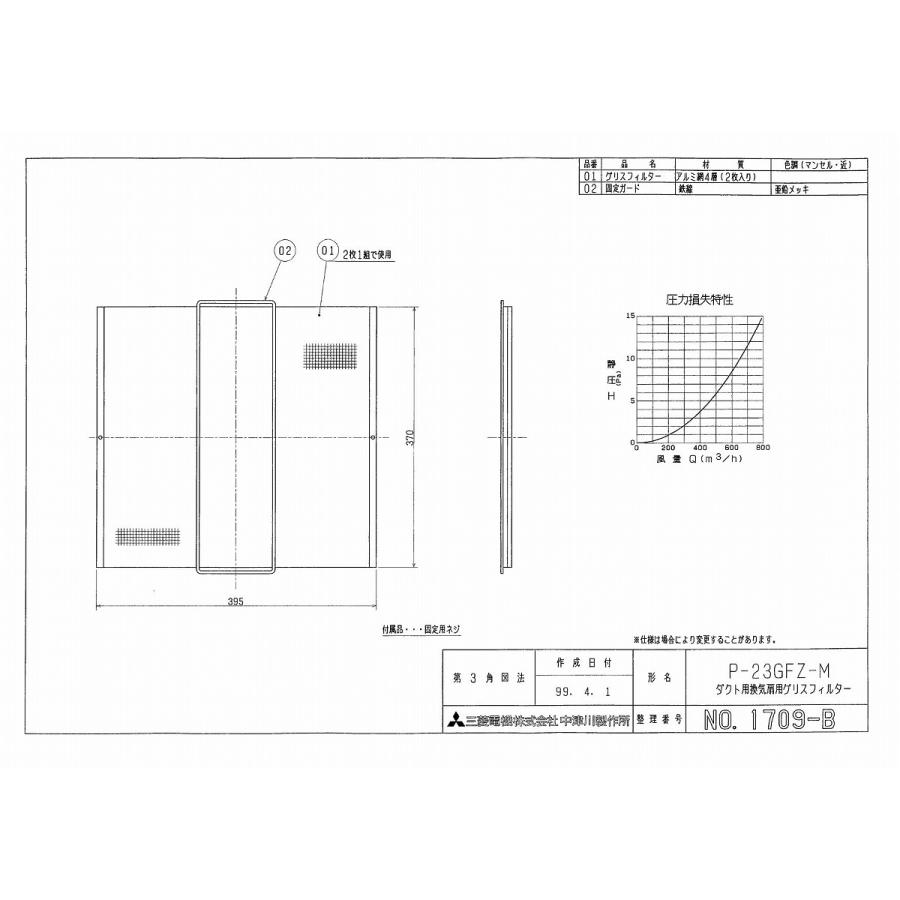 三菱（MITSUBISHI） 換気扇 部材 システム部材 P-23GFZ-M グリス