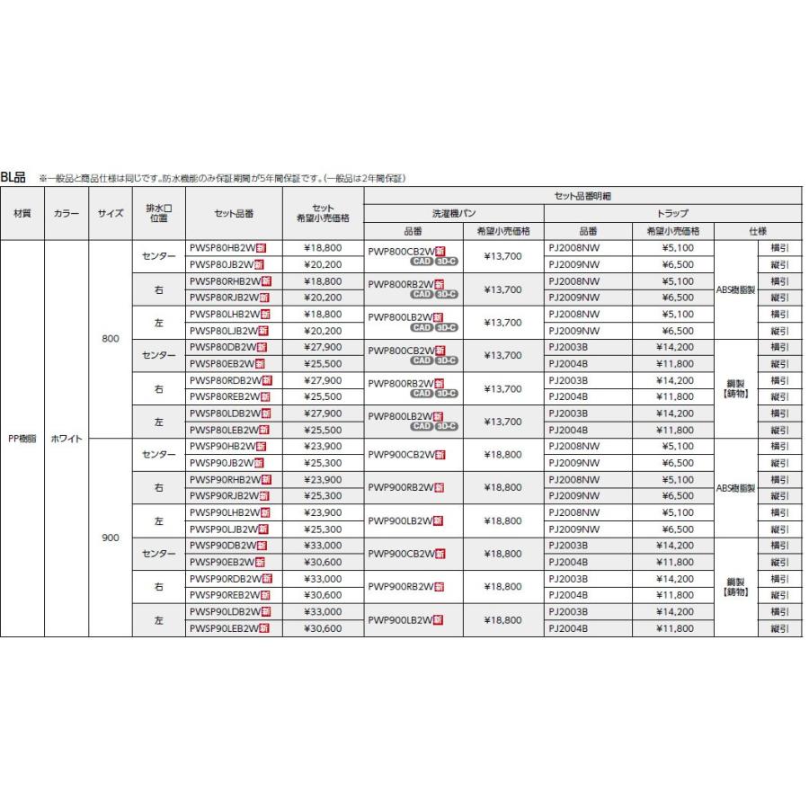 TOTO 洗濯機パン セット品番 BL品 【PWSP80JB2W】サイズ 800｜up-b｜03