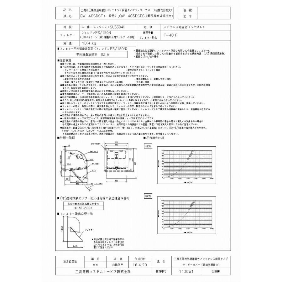 三菱 換気扇 QW-40SDCF 産業用送風機 [別売] 有圧換気扇用部材 QW  