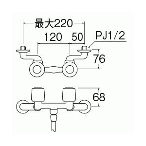 三栄水栓[SANEI]　ツーバルブシャワー混合栓［共用形］　混合栓　壁付ツーバルブ