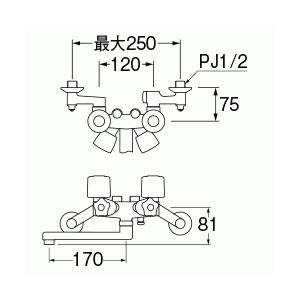 三栄水栓[SANEI]　ソーラ4バルブシャワー混合栓　混合栓　壁付ツーバルブ