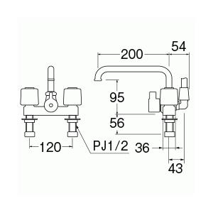 三栄水栓[SANEI]　ツーバルブデッキシャワー混合栓［共用形］　混合栓　台付ツーバルブ（ミキシング）