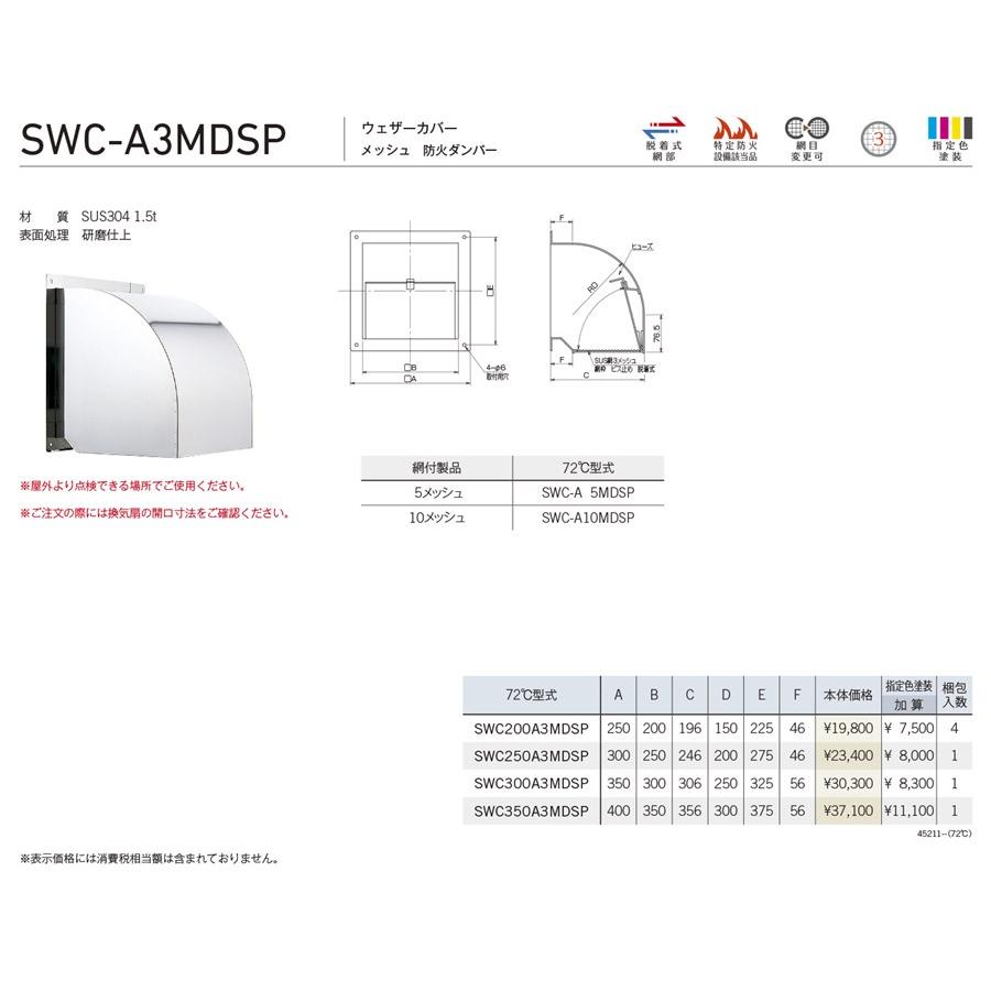 ユニックス 【SWC250A3MDSP】 SWC-A3MDSP 屋外用製品 ステンレス製 ウェザーカバー メッシュ 防火ダンパー 72℃型式 換気口 手配後キャンセル不可商品