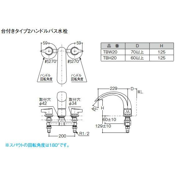 TOTO 浴室用水栓金具 TBH20 (一般地・寒冷地共用) 2ハンドルバス