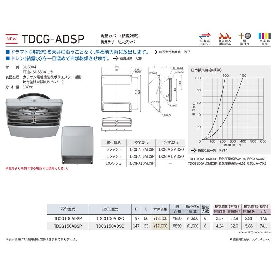 ユニックス 【TDCG150ADSP】 TDCG-ADSP 屋外用製品 ステンレス製 軒天井用 角型カバー付（結露対策） 横ガラリ 防火ダンパー 72℃型式 換気口_1