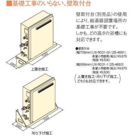 リンナイ ガス給湯器 オプション 部材 【UX-R031-G1】【UXR031G1】 壁