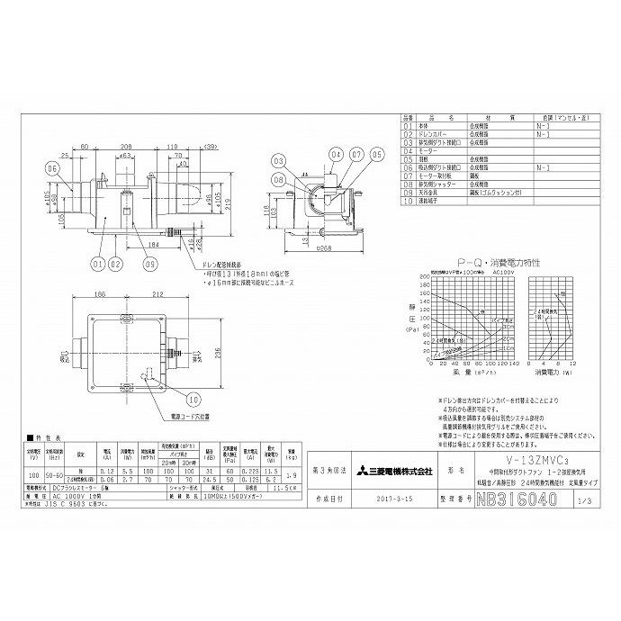 三菱 換気扇 【V-13ZMVC3】 換気扇・ロスナイ 24時間換気機能付換気扇 ダクト用換気扇 | 三菱 | 01