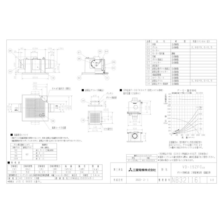 三菱（MITSUBISHI） 換気扇 【VD-15ZFC13】換気扇・ロスナイ [本体