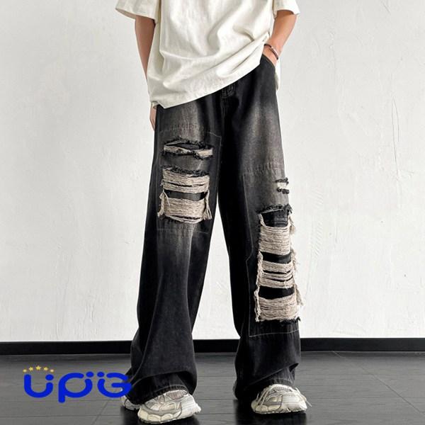 破れたジーンズ ワイドデニムパンツ メンズ 長ズボン ジーパン 大きいサイズ ロング パンツ ストレッチ ファッション ゆったり 普段着｜up-g｜13