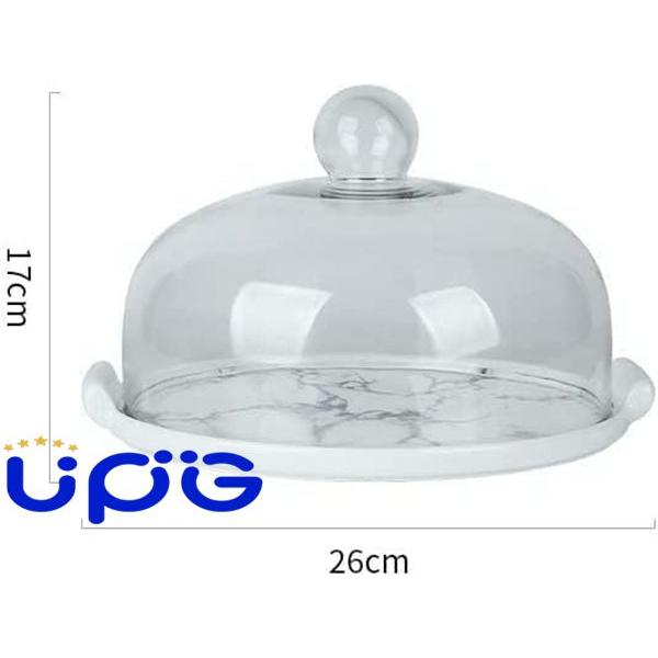 白いセラミックプレート 丸いケーキボックス ハンドル付きガラスドームのふた 頑丈なカップケーキディスプレイ ヌテラクッキーマフィン｜up-g｜06