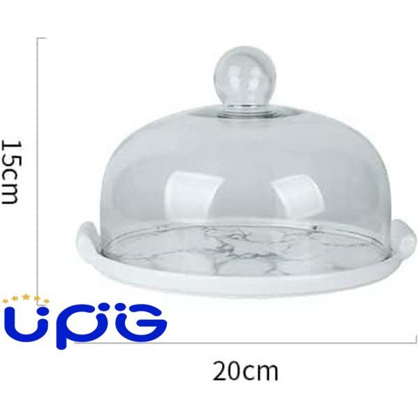 白いセラミックプレート 丸いケーキボックス ハンドル付きガラスドームのふた 頑丈なカップケーキディスプレイ ヌテラクッキーマフィン｜up-g｜06