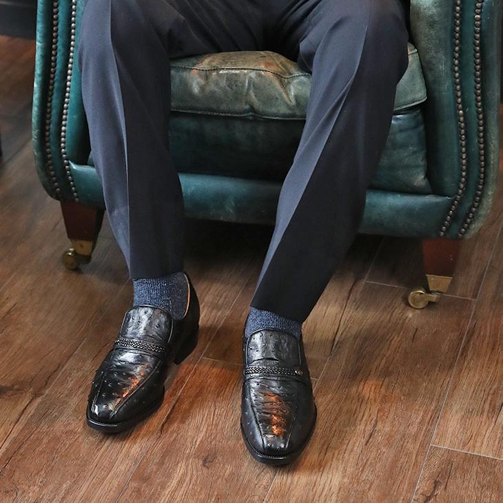 オーストリッチ 本革 革靴 最高級 ビジネスシューズ スワローモカ