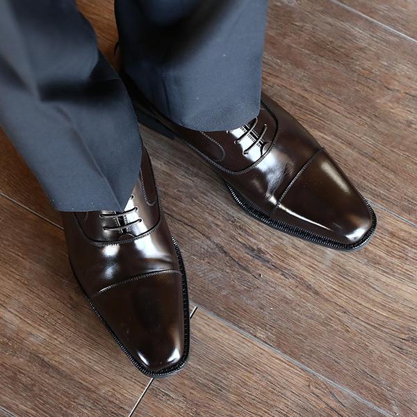 ★15％OFF★ ビジネスシューズ シークレットシューズ メンズ 本革 ストレートチップ 牛革ソフト ロングノーズ 6cmアップ  身長アップ No.SA1301ro 爆買の画像