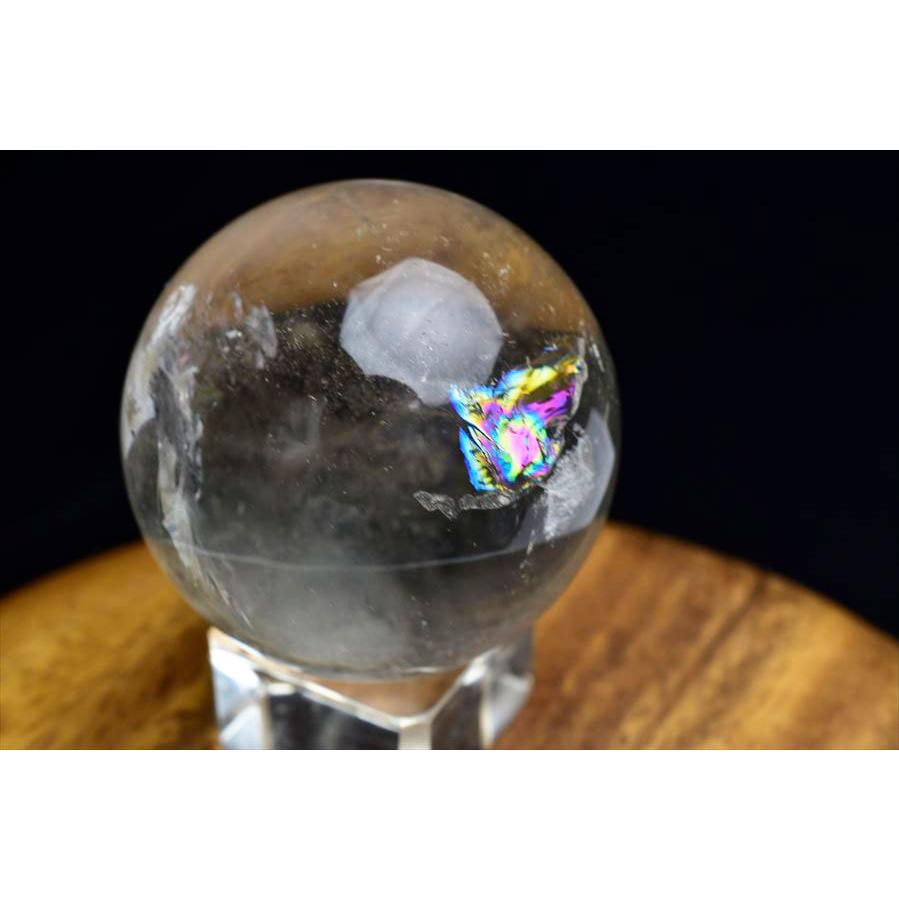 天然 水晶 丸玉 スフィア (約43.9mm珠) 台座付 虹入り レインボー