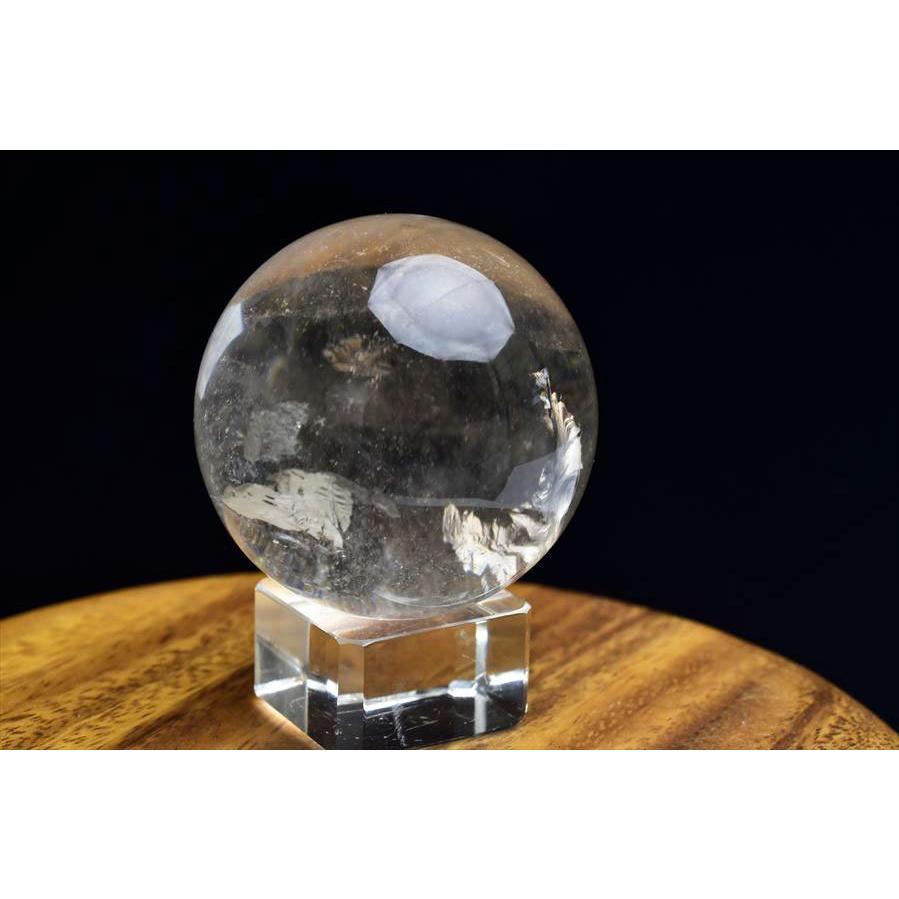 天然 水晶 丸玉 スフィア (約43.9mm珠) 台座付 虹入り レインボー