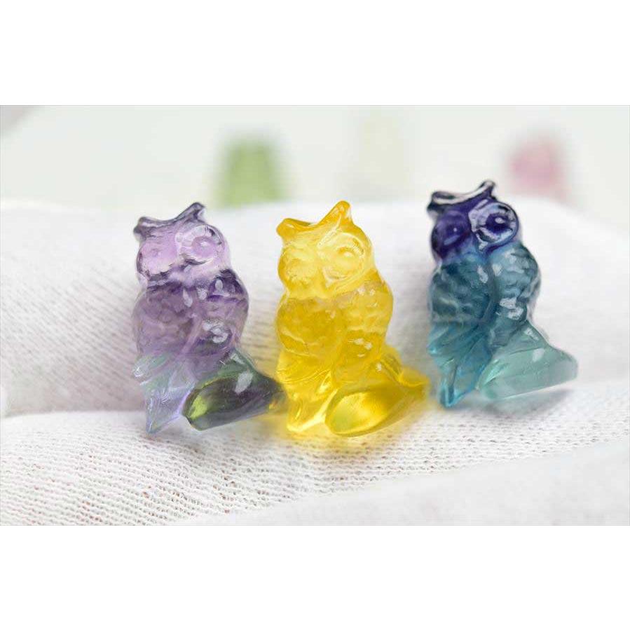 フローライト 蛍石 フクロウ 置物 ミニチュアサイズ (5個セット) 梟