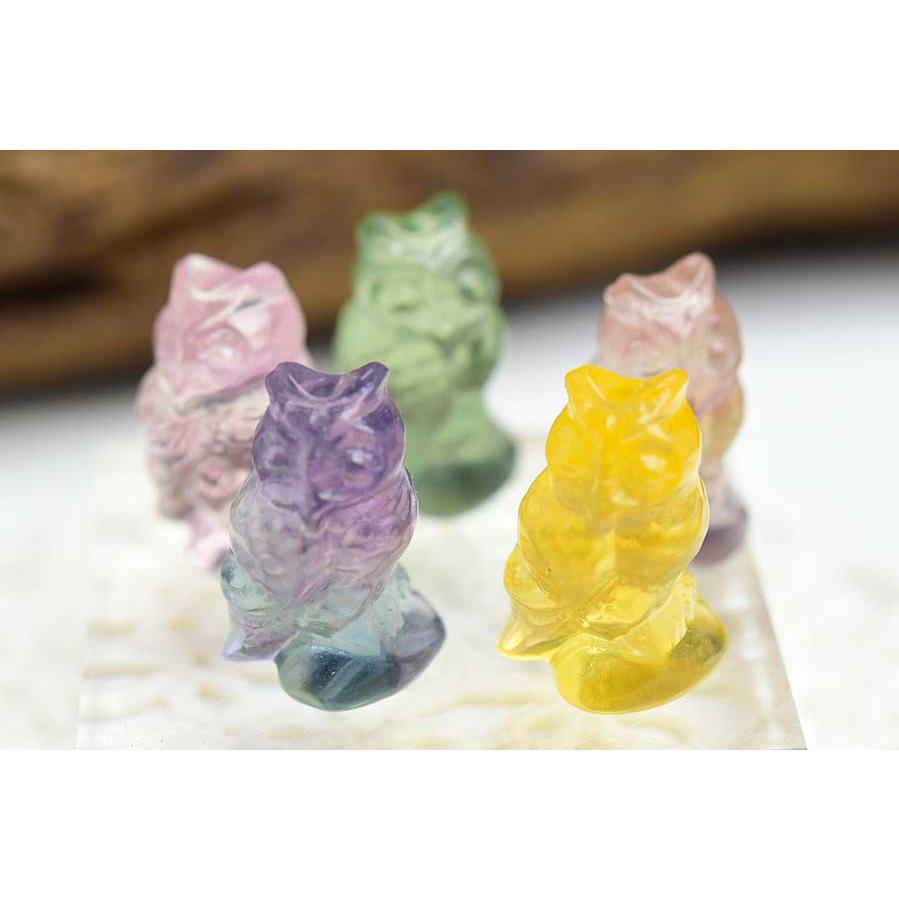 フローライト 蛍石 フクロウ 置物 ミニチュアサイズ (5個セット) 梟