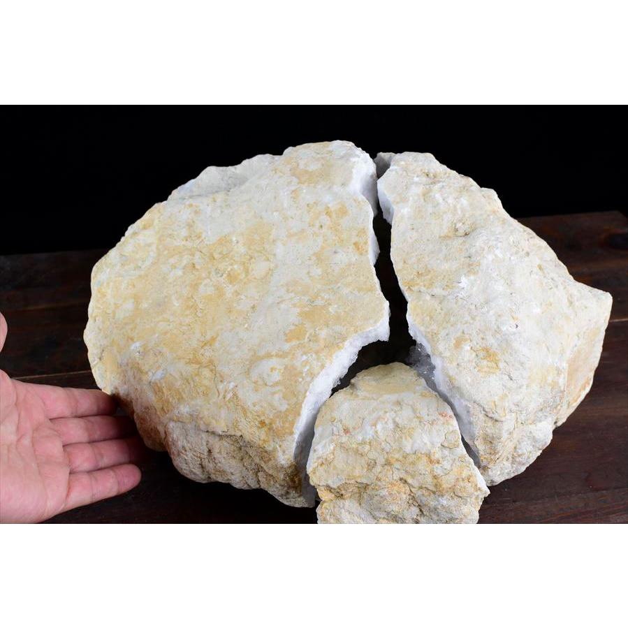 水晶 カルサイト ジオード (約11.4kg) 3分割 晶洞 原石 モロッコ