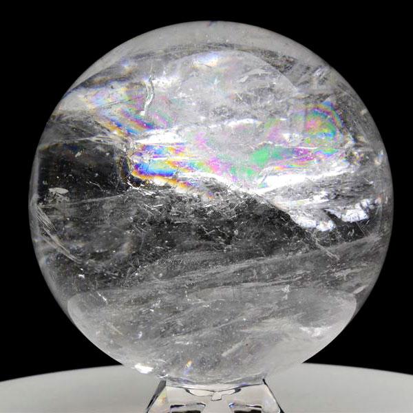 天然 レインボー 水晶 丸玉 (約101.2mm珠) スフィア 虹入り水晶 台座付 