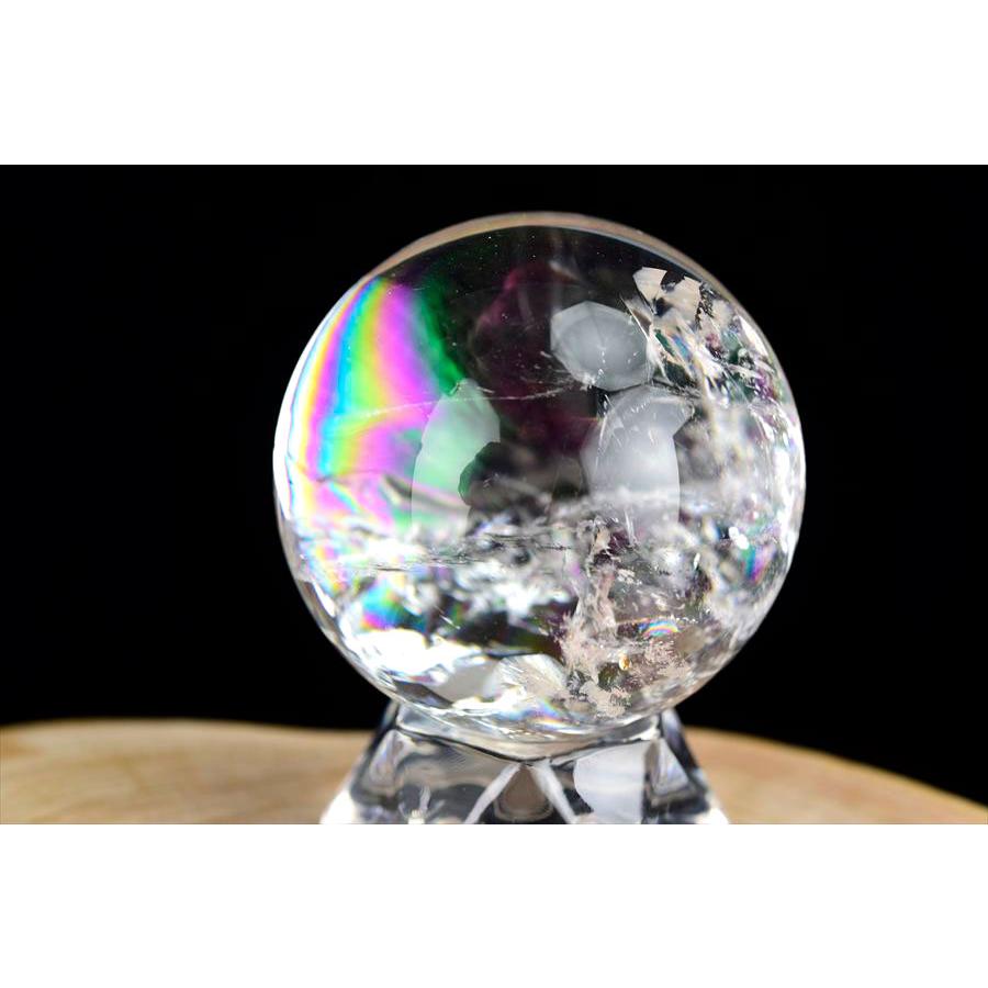 レインボー水晶 丸玉 アイリスクォーツ 天然水晶 現物画像 台座付