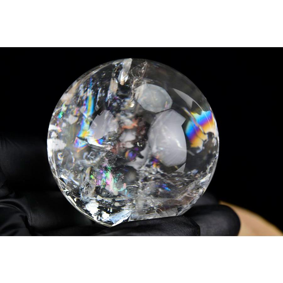 レインボー水晶 丸玉 アイリスクォーツ 天然水晶 現物画像 台座付