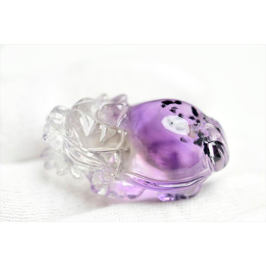 正財運 アメジスト 龍亀（約16.3g） ロングイ彫刻 置物 ロマネサイト