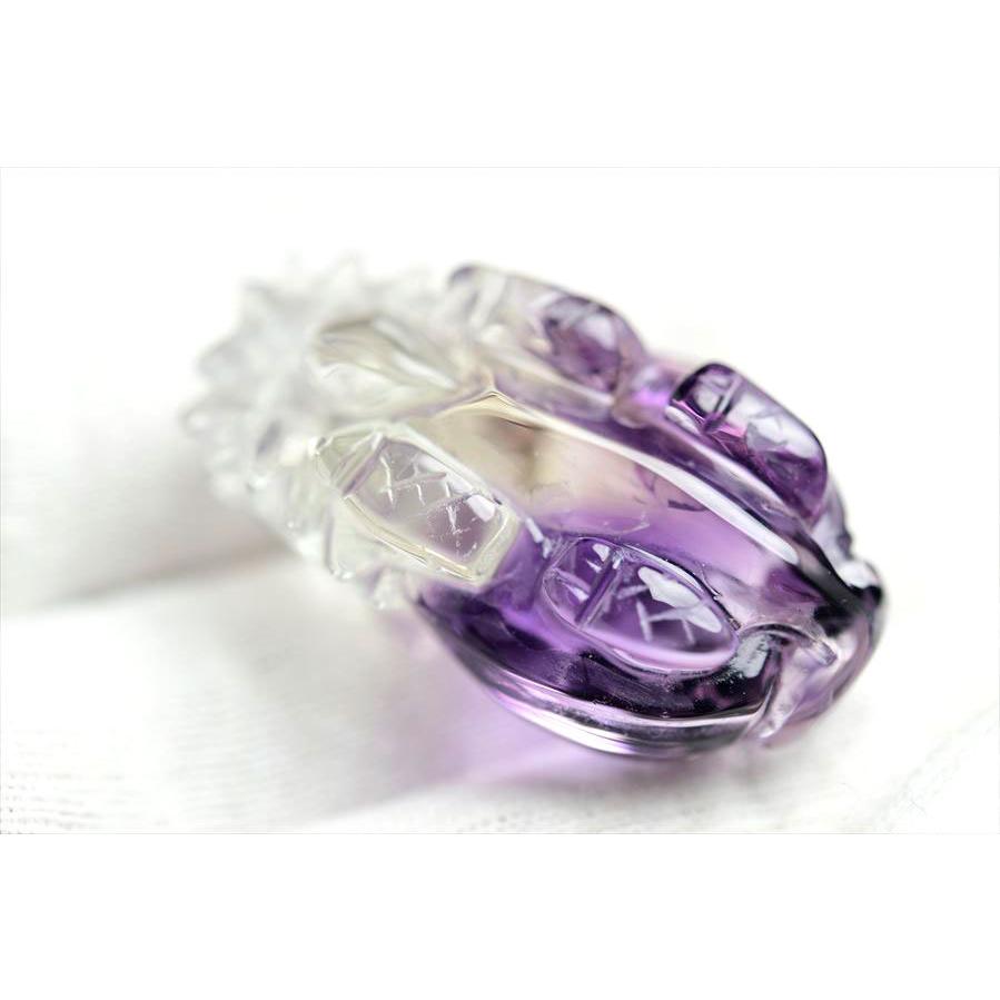 正財運 アメジスト 龍亀（約16.3g） ロングイ彫刻 置物 ロマネサイト