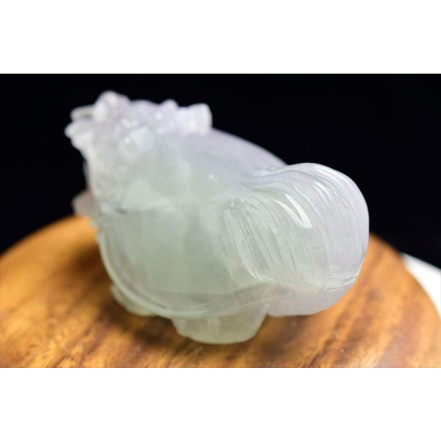 正財運 フローライト 蛍石 龍亀 ロングイ彫刻 置物 (約389g) マルチ