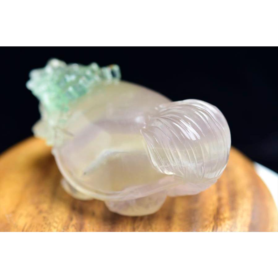 正財運 フローライト 蛍石 龍亀 ロングイ彫刻 置物 (約385.5g) マルチ