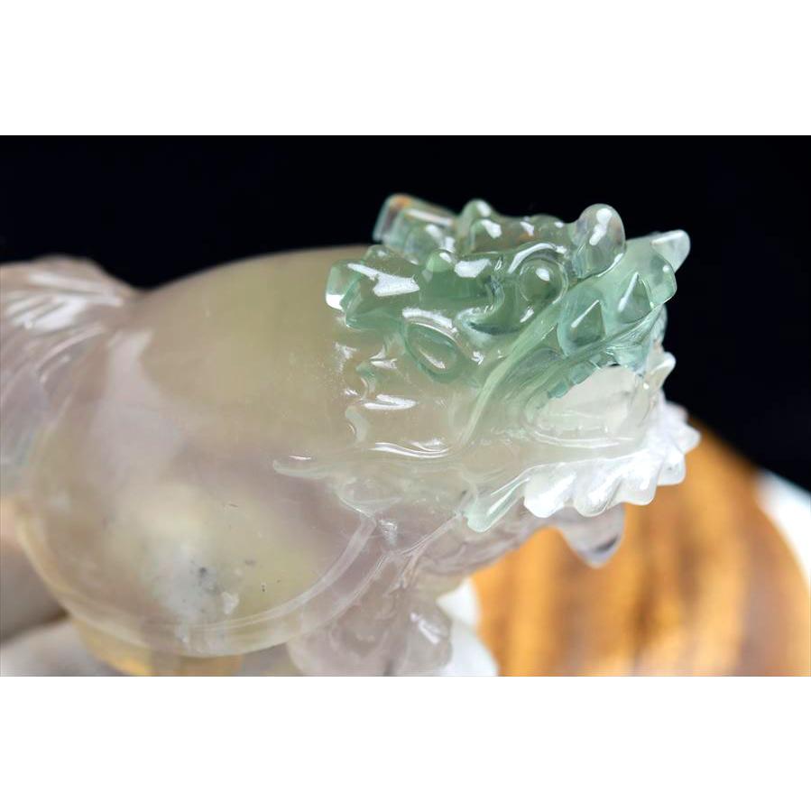 正財運 フローライト 蛍石 龍亀 ロングイ彫刻 置物 (約385.5g) マルチ
