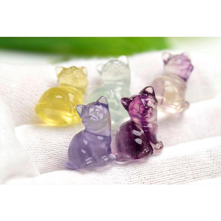 【一点物】ラリマー ハート＆鹿角うさぎ・フローライトねこちゃん天然石ブレスレット フローライト 猫 ネコ 彫刻 置物 種類お任せ (和猫) (販売単位