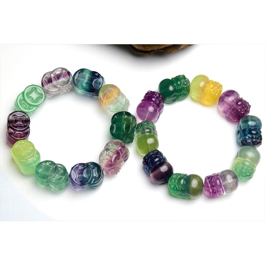 蓄財・招財 フローライト 蛍石 貔貅 ヒキュウ 彫刻 ブレスレット