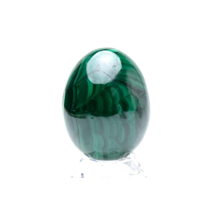 マラカイト 孔雀石 卵型 置物 (高さ：約61.6mm) 台座付き コンゴ