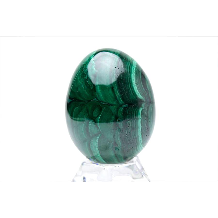 マラカイト 孔雀石 卵型 置物 (高さ：約61.6mm) 台座付き コンゴ